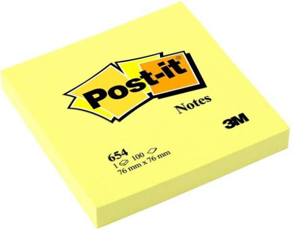 Haftnotiz Post-it 76x76mm gelb 100 Bl. Typ 654 original / 1 Block
