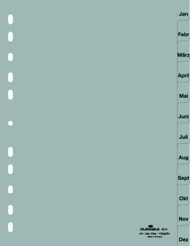 Register PP Jan - Dez A4 volle Höhe 12 Blatt grau DURABLE
