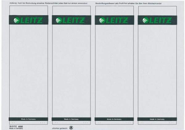 Rückenschilder Leitz 1685 PC-Beschriftung A4 breit 61x191mm grau 100 Stück
