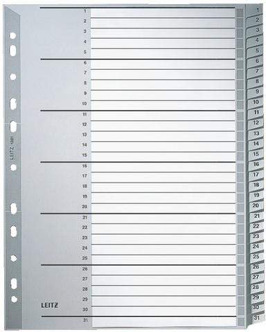 Register Leitz 1281 Zahlen 1-31 A4 PP 31 Blatt grau (1 St.)