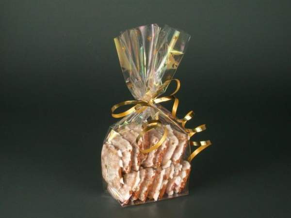 Frischhaltebeutel 14,5 x 6 x 23,5 cm transparent Sterne gold 