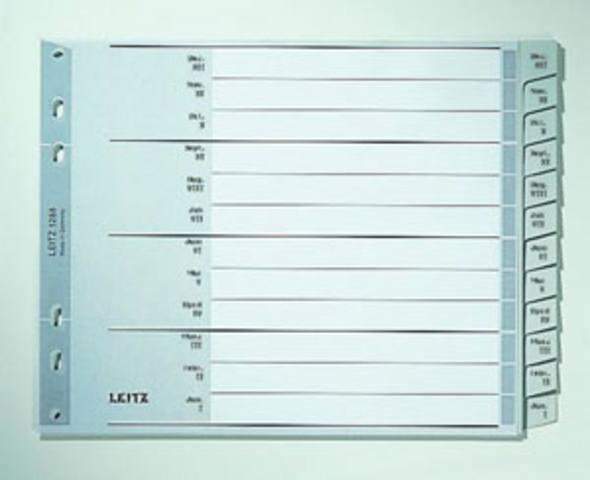 Register Leitz 1288 PP Dez-Jan A4 halbe Höhe 12 Blatt grau (1 St
