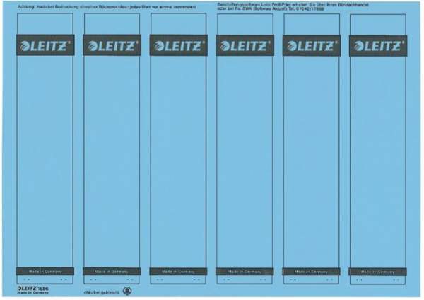 Rückenschilder Leitz 1686 PC-Beschriftung A4 schmal blau 150Stck.