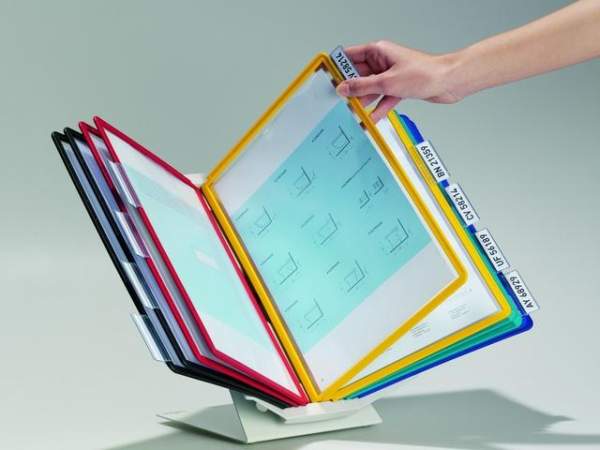 Sichttafelständer DURABLE VARIO® pro 10 für 10 Sichttafeln A4 gefüllt