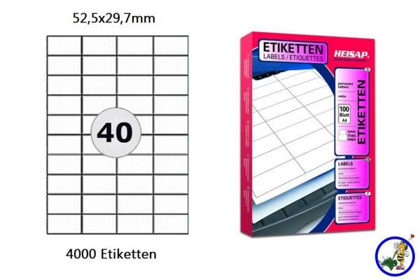 HEI004 Etiketten 52,5x29,7mm DIN A4 Druckeretiketten Label (1 Pckg. á 100 Blatt)