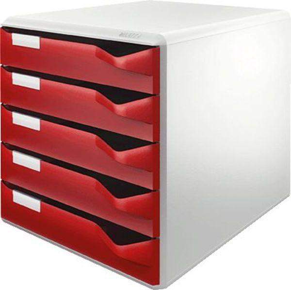 Formularkasten Post-Set Leitz 5280 DIN A4 mit 5 Schubladen lichtgrau Rot
