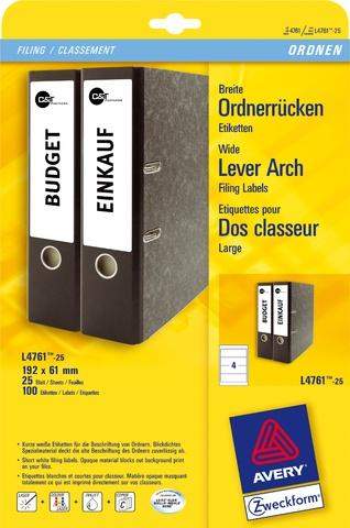 Rückenschilder PC Zweckform L476125 192x61mm breit weiß Pckg. á 100 Stück