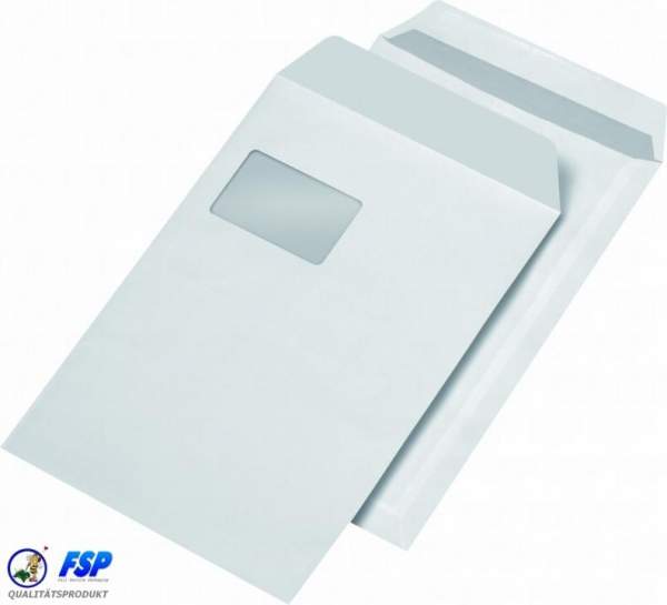 Weiße Briefumschläge mit Fenster | DIN C4 229x324mm | Selbstklebend | 250 Stück