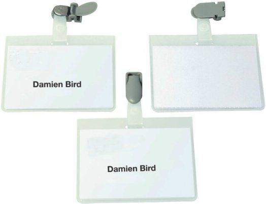 Namensschild 60x90mm Folie blanko qeuer mit Clip (25 Stück)