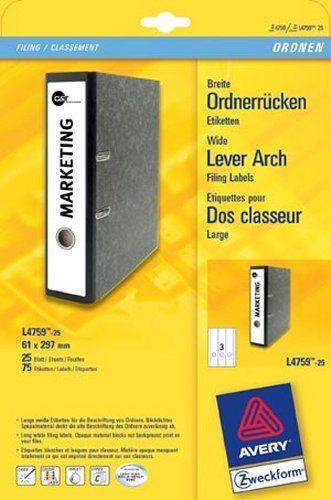 Rückenschilder Zweckform 475925 PC 297x61 weiß Loch unten Packung a 75 Stück