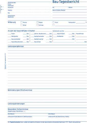 Bautagesbericht Zweckform 1777 A4h 3fach sd 1./2./3.Bl.bedr. 3x40Bl.