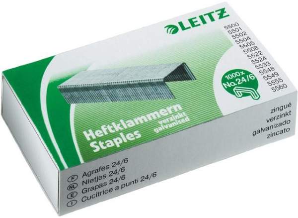 Heftklammern Leitz 24/6 verzinkt (Packung = 1000 Stück)