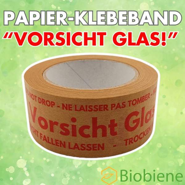 Umweltfreundliches-PAPIERKLEBEBAND-VORSICHT-GLAS!”