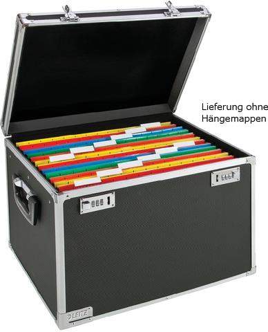 Hängebox A4 für 30 Hängemappen Koffer chrom / schwarz mit Schloss
