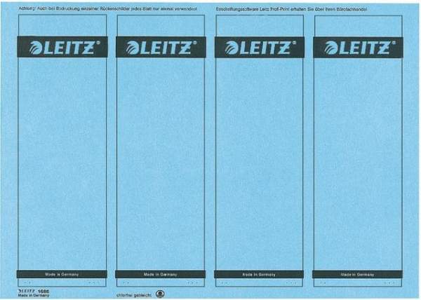 Rückenschilder Leitz 1685 PC-Beschriftung A4 breit 61x191mm blau 100 Stück