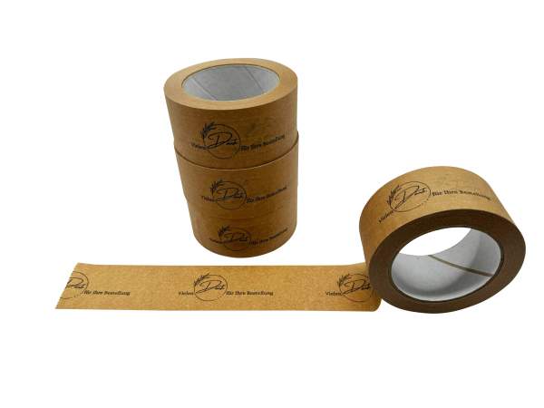 Dezente Bedruckung auf nachhaltigem und umweltfreundlichen Packband aus Papier mit einer Verstärkung für schwere Pakete - DHL Konform!