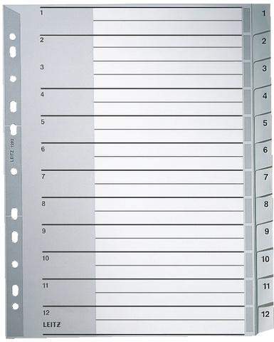 Register Leitz 1282 Zahlen 1-12 A4 PP 297x238 12 Blatt grau 1St