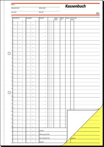Kassenbuch A4 hoch 2fach sd 1./2.Blatt bedruckt weiß + gelb 2x40 Blatt Sigel SD056