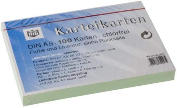 Karteikarten liniert DIN A5 190 g/m² grün (Pckg. á 100 Stück)