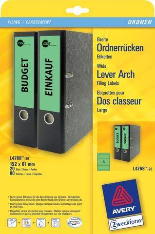 Rückenschilder PC Zweckform 4768 192x61 grün /Pckg. á 400 St.